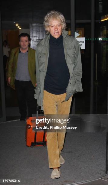 Bob Geldof performs with his band The Boomtown Rats on the Late Late Show at RTE Studios on September 6, 2013 in Dublin, Ireland.