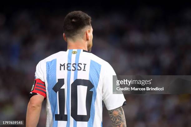 Lionel Messi of Argentina looks on during a FIFA World Cup 2026 Qualifier match between Argentina and Uruguay at Estadio Alberto J. Armando on...
