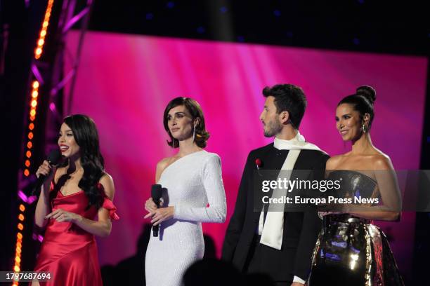 Presenters Danna Paola, Paz Vega, Sebastian Yatra and Roselyn Sanchez during the 2023 Latin Grammy Awards gala at the Palacio de Congresos de Sevilla...