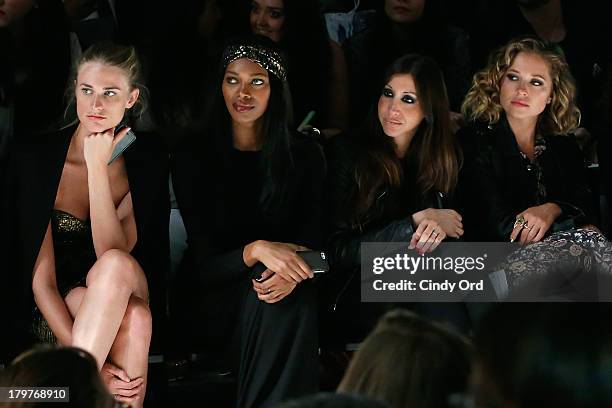 Models Julie Henderson, Jessica White, guest and actress Margarita Levieva attend the Mark and Estel runway show during Mercedes-Benz Fashion Week...