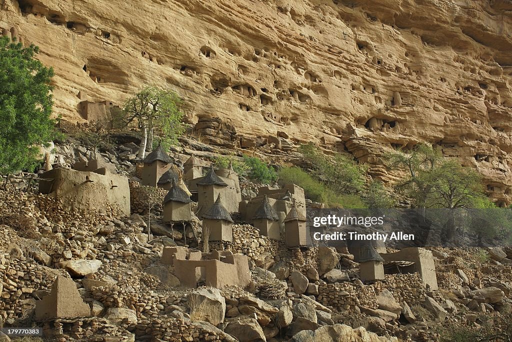 Bandiagara Dogon Village Under The Bandiagara Cliffs Mali High-Res Stock Photo ...