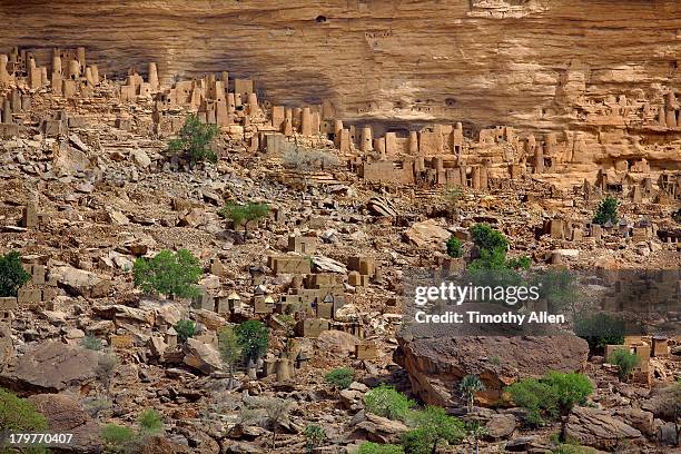 dogon village under the bandiagara cliffs, mali - dogon bezirk stock-fotos und bilder
