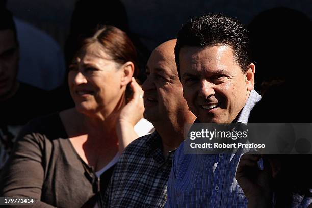 Nick Xenophon Independent senator for SA waits in line to cast his vote in the electorate of Sturt on election day on September 7, 2013 in Adelaide,...