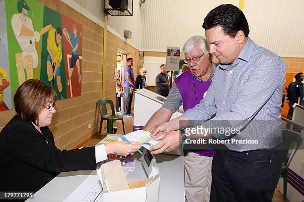 Nick Xenophon Independent senator for SA prepares to cast his vote in the electorate of Sturt on election day on September 7, 2013 in Adelaide,...