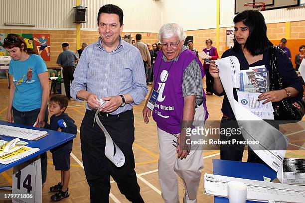 Nick Xenophon Independent senator for SA prepares to cast his vote in the electorate of Sturt on election day on September 7, 2013 in Adelaide,...