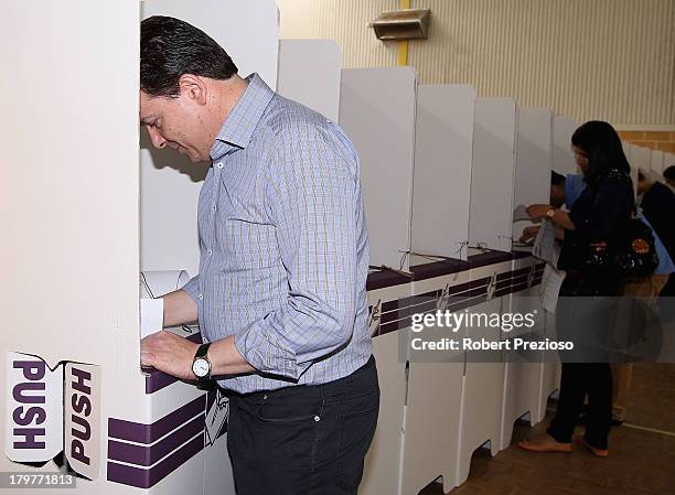 Nick Xenophon Independent senator for SA prepares to cast his vote in the electorate of Sturt on election day on September 7, 2013 in Adelaide,...