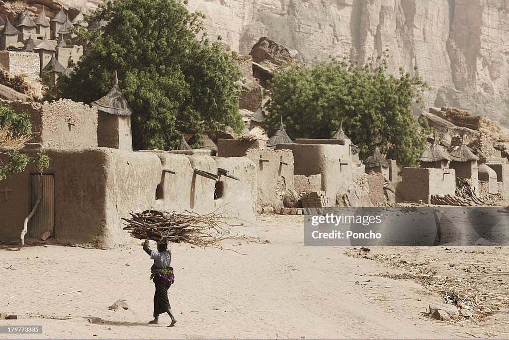 Woman carrying wood on her head