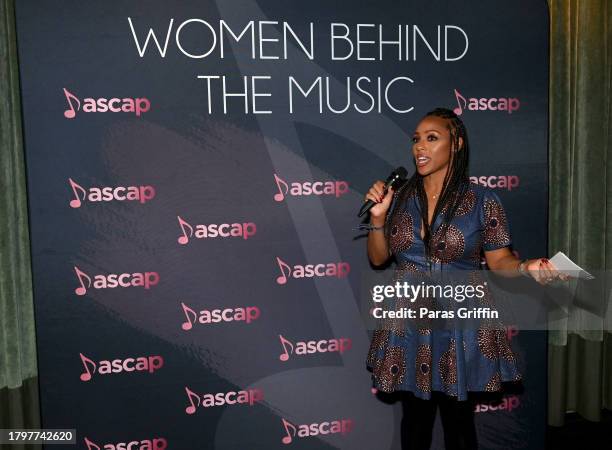 Of Membership, Nicole George-Middleton speaks at the 15th Annual ASCAP Women Behind The Music at Atrium on November 16, 2023 in Atlanta, Georgia.