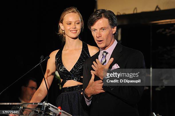 Model Frida Gustavsson and The Daily President and Publisher Paul Turcotte appear onstage at The Daily Front Row's Fashion Media Awards at Harlow on...