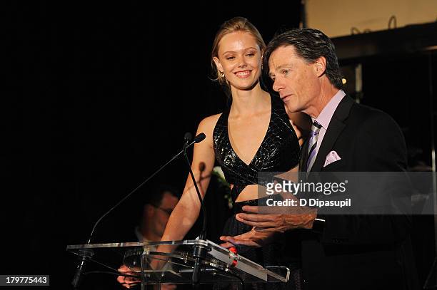 Model Frida Gustavsson and The Daily President and Publisher Paul Turcotte appear onstage at The Daily Front Row's Fashion Media Awards at Harlow on...