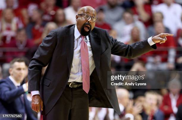 Mike Woodson the head coach of the Indiana Hoosiers against the Wright State Raiders at Simon Skjodt Assembly Hall on November 16, 2023 in...
