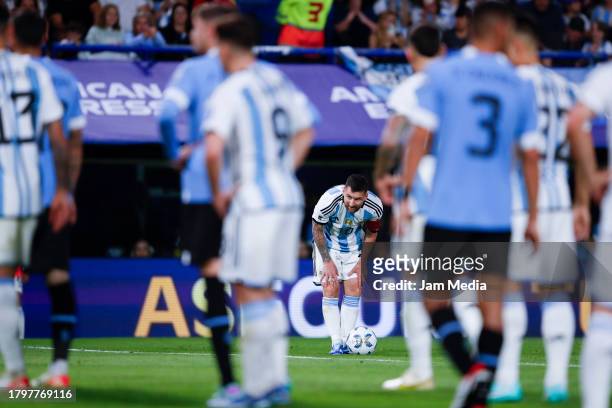 Lionel Messi of Argentina looks on during the FIFA World Cup 2026 Qualifier match between Argentina and Uruguay at Estadio Alberto J. Armando on...