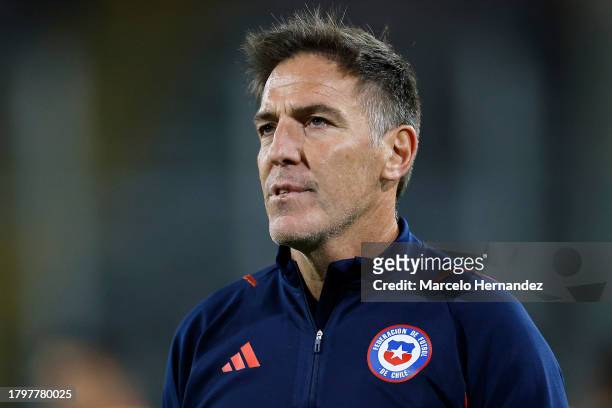 Eduardo Berizzo head coach of Chile looks on after a FIFA World Cup 2026 Qualifier match between Chile and Paraguay at Estadio Monumental David...