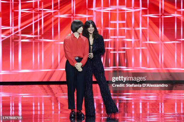 Matteo Alieno and Ambra Angiolini aattend the X Factor live tv show on November 16, 2023 in Milan, Italy.