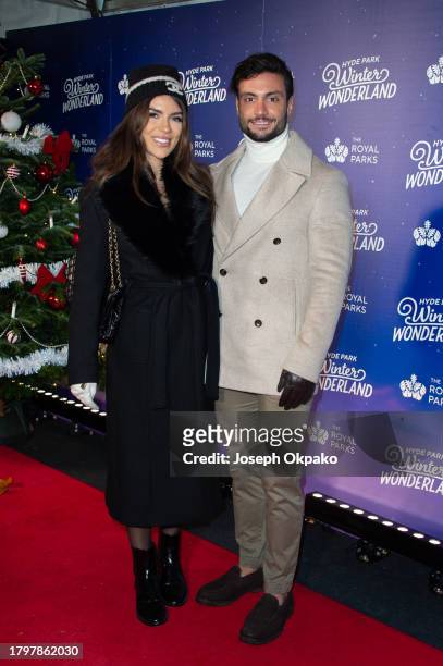 Ekin-Su Culculoglu and Davide Sanclimenti attend the Hyde Park Winter Wonderland Charity Preview Night at Hyde Park on November 16, 2023 in London,...