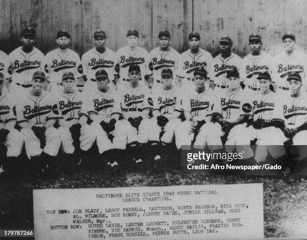Photo of Baltimore Elite Giants 1949 Negro National League Champions with inscription, 'Gone but not Forgotten - MPT,' 1949.