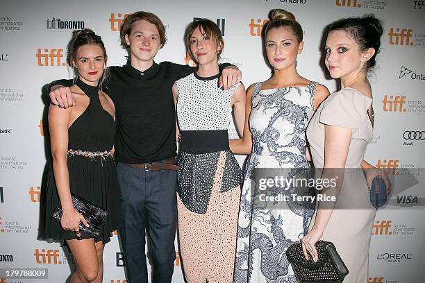 Actress Nathalie Love, actor Jack Kilmer, director Gia Coppola, actress Zoe Levin, and actress Claudia Levy arrive at the 'Palo Alto' premiere during...