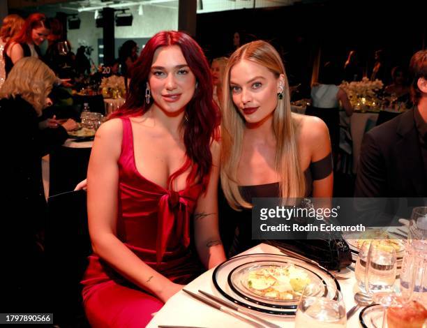 Dua Lipa and Honoree Margot Robbie attend Variety Power of Women Los Angeles presented by Lifetime at Mother Wolf on November 16, 2023 in Los...