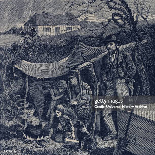 Irish potato famine 1840s. Evicted family.