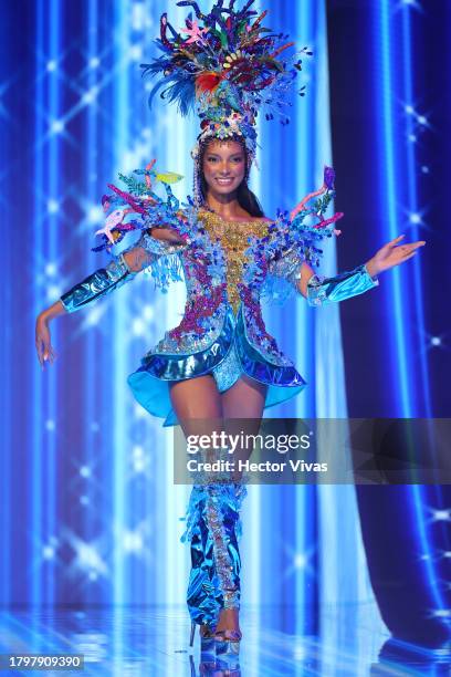 Miss Jamaica Jordanne Lauren Levy attends the 72nd Miss Universe Competition - National Costume Show at Gimnasio Nacional Jose Adolfo Pineda on...