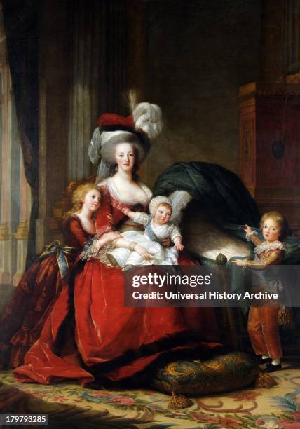 Painting of Marie Antoinette de Lorraine Hapsburg Queen of France and her Children, by Louise Elisabeth Vigée-Lebrun. Oil on canvas. 1787 Versailles.