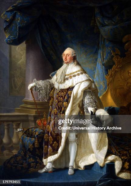 Painting of Louis XVI King of France and Navarre Wearing his grand royal costume in 1779. Oil on canvas. By Antoine-François Callet. Displayed in the...