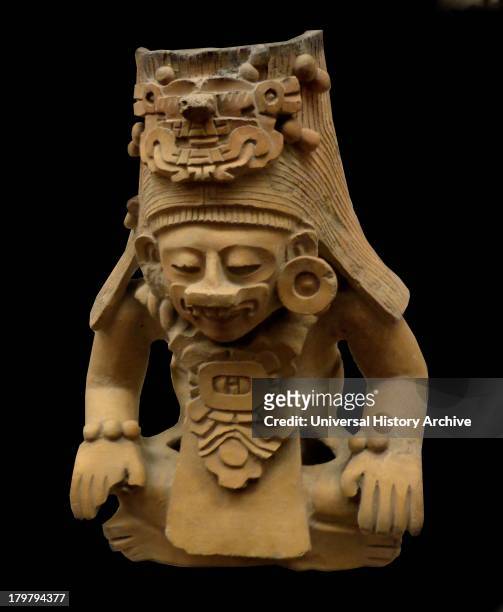 Funerary urn of an royal ancestor figure. Circa 200 BC-AD 800, Zapotec. Found entombed in the Zapotec capital, Monte Alban