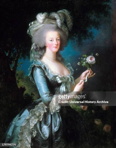 Portrait of Marie-Antoinette with the rose. Oil on canvas, Versailles. Dated 1783 and painted by Vigée-Le Brun.