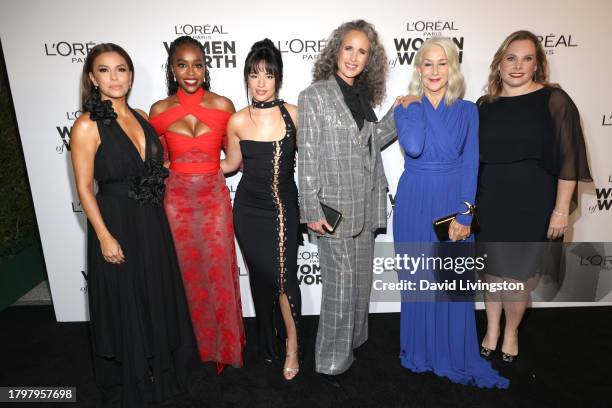 Eva Longoria, Aja Naomi King, Camila Cabello, Andie MacDowell, Helen Mirren, and Ali Goldstein, president, L’Oréal Paris USA attend the 18th annual...