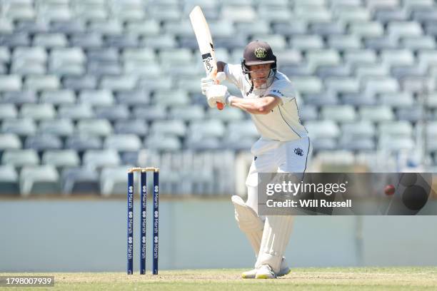Cameron Bancroft of Western Australia bats during the Sheffield Shield match between Western Australia and South Australia at WACA, on November 17 in...