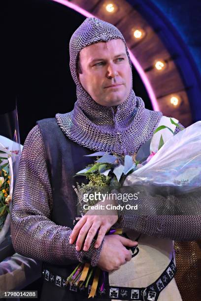 Taran Killam takes part in the curtain call during "Spamalot" Opening Night at St. James Theatre on November 16, 2023 in New York City.
