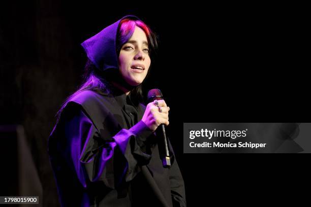 Honoree Billie Eilish performs during Variety Power of Women Los Angeles presented by Lifetime at Mother Wolf on November 16, 2023 in Los Angeles,...