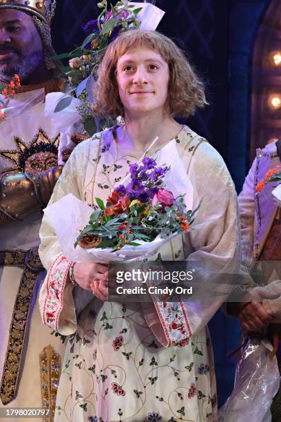 Ethan Slater takes part in the curtain call during "Spamalot" Opening Night at St. James Theatre on November 16, 2023 in New York City.