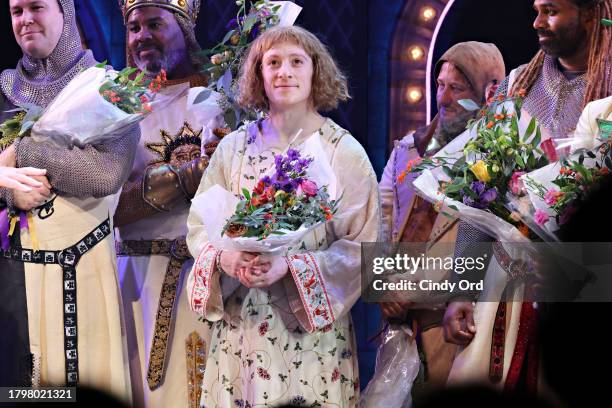 Ethan Slater takes part in the curtain call during "Spamalot" Opening Night at St. James Theatre on November 16, 2023 in New York City.