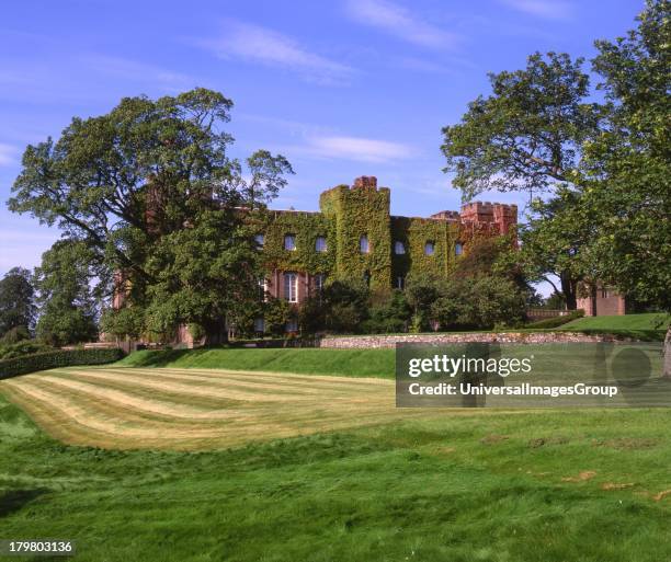 Late summer view of Scone Palace from grounds, near Perth, Scotland, United Kingdom.