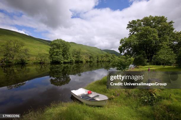 Peaceful summer scene on the River Orchy in Glen Orchy by Dalmally, Argyll, Scotland, United Kingdom.