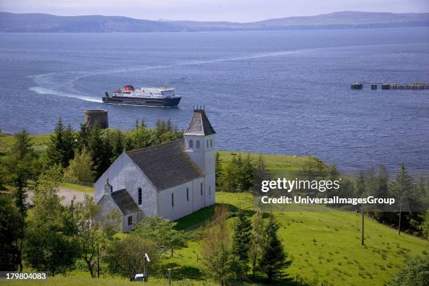 The MV Hebrides ship, arrives in Uig Bay, Isle of Skye, Scotland, United Kingdom.