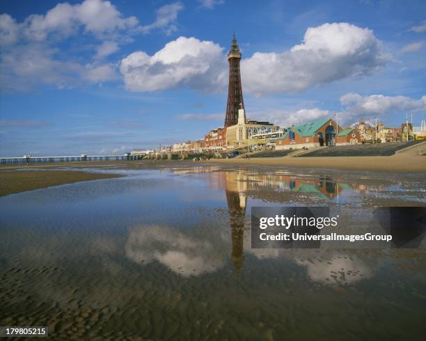 Blackpool Tower from sands, Lancashire, England, United Kingdom.