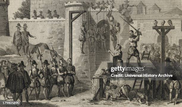 Execution of Protestants during Spanish Roman Catholic rule in the Netherlands under the Duke of Alva .