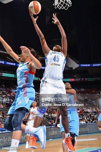 Kara Braxton of the New York Liberty shoots against the Atlanta Dream during the game on September 6, 2013 at Prudential Center in Newark, New...