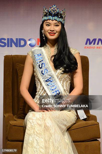 WenXia Yu of China attends a press conference a day before the opening ceremony of Miss World in Nusa Dua resort island of Bali on September 7, 2013....