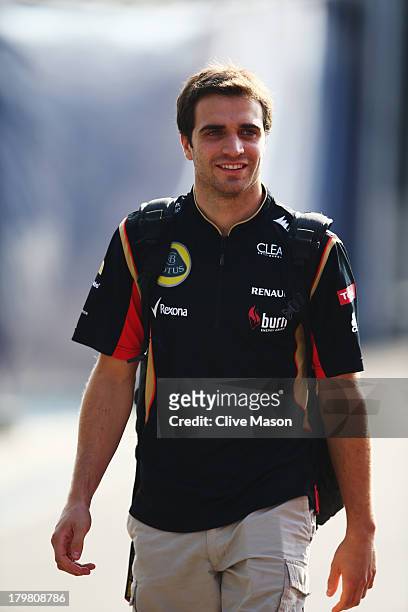 Jérôme d'Ambrosio of Belgium and Lotus arrives in the paddock prior to the final practice session before qualifying for the Italian Formula One Grand...