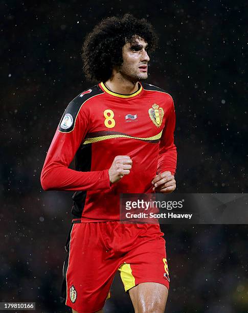 Marouane Felliani of Belgium in action during the FIFA 2014 World Cup Qualifying Group A match between Scotland and Belgium at Hampden Park on...