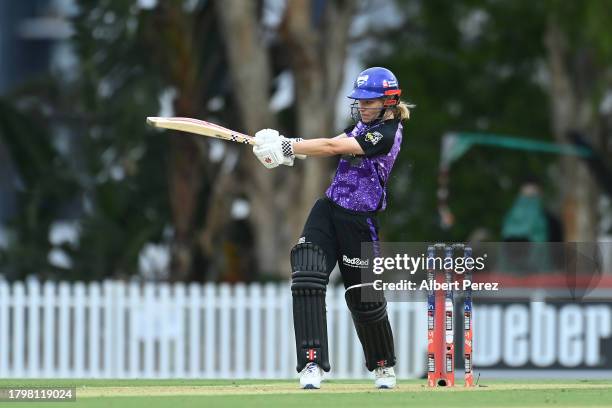 Nicola Carey of the Hurricanes bats during the WBBL match between Melbourne Stars and Hobart Hurricanes at Allan Border Field, on November 17 in...