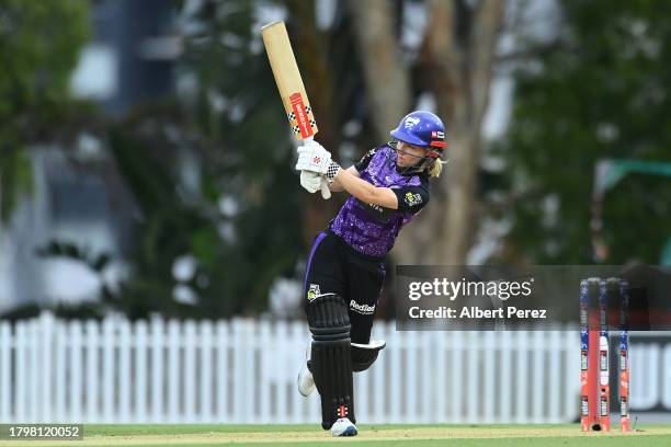 Nicola Carey of the Hurricanes bats during the WBBL match between Melbourne Stars and Hobart Hurricanes at Allan Border Field, on November 17 in...