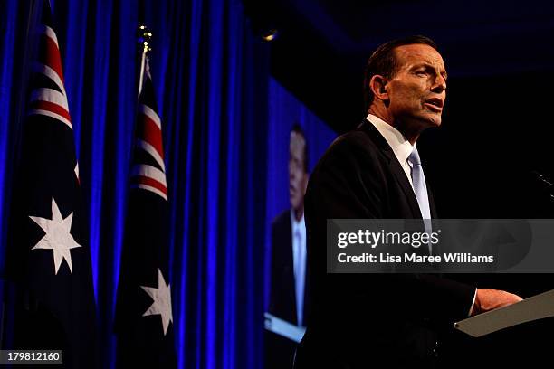 Australian Prime Minister-elect, Tony Abbott claims victory in the 2013 Australian Election on September 7, 2013 in Sydney, Australia....