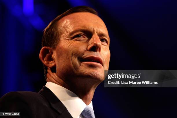 Australian Prime Minister-elect, Tony Abbott claims victory in the 2013 Australian Election on September 7, 2013 in Sydney, Australia....