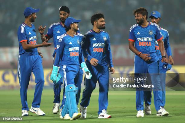 India players during game one of the T20 International Series between India and Australia at Dr YS Rajasekhara Reddy ACA-VDCA Stadium on November 23,...