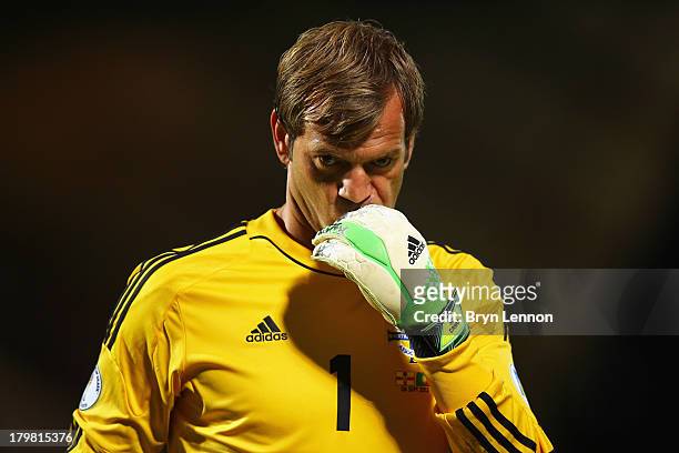 Roy Carroll of Northern Ireland looks on during the FIFA 2014 World Cup Qualifying Group F match between Northern Ireland and Portugal at Windsor...
