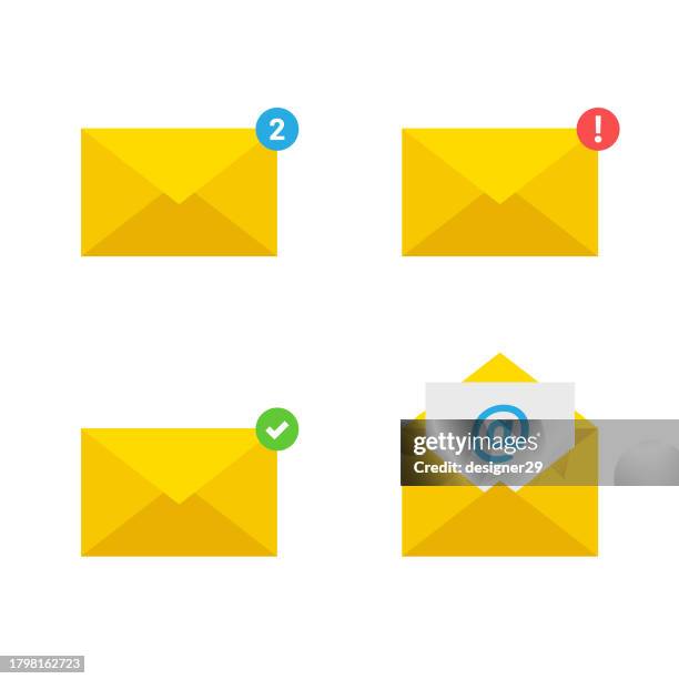 e-mail notification set vector design. - at symbol stock illustrations